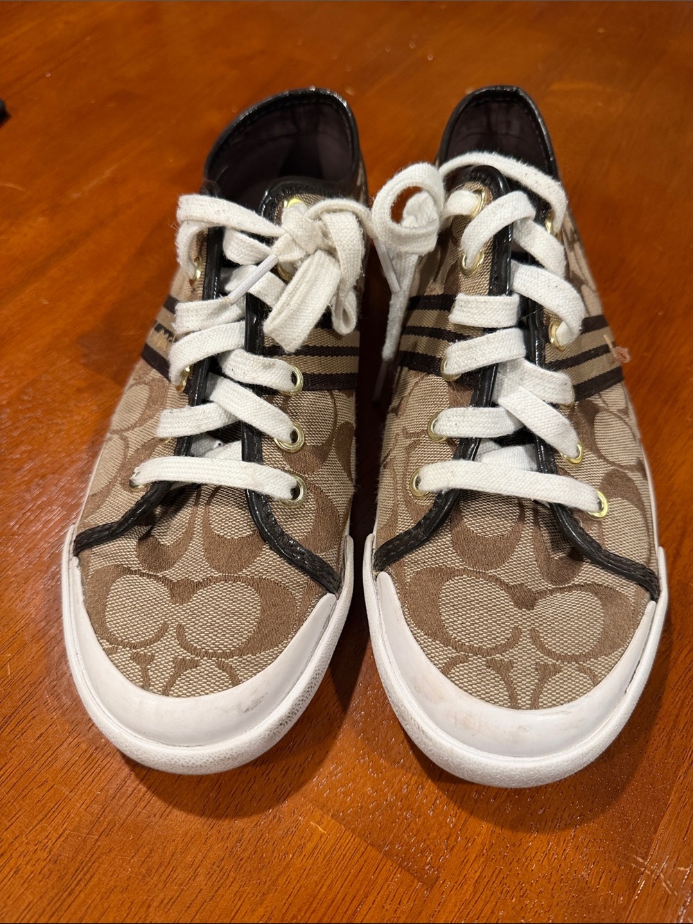 Coach Signature Canvas Low-Top Sneakers in Brown and White